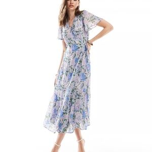 & Other Stories Blue and White Floral Midi Dress